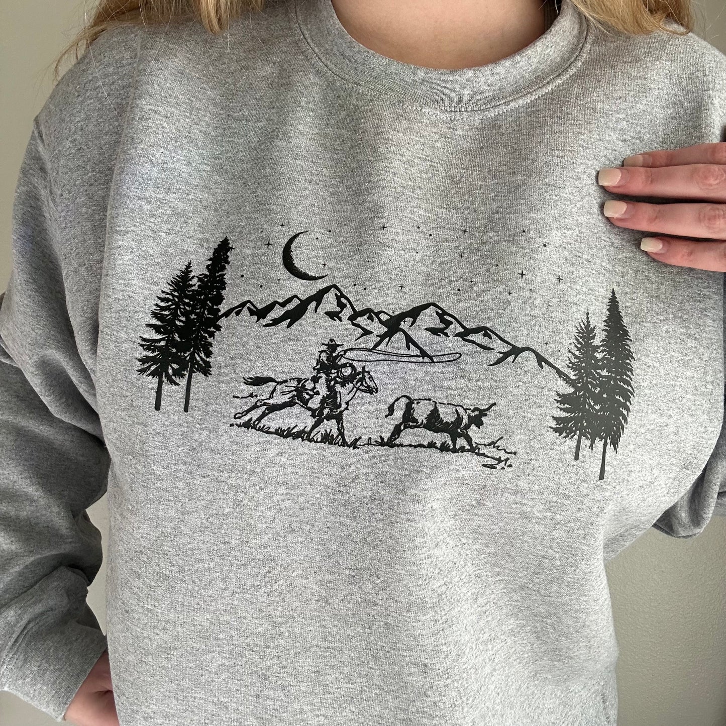 PNW Mountain roping crew | western rodeo crewneck