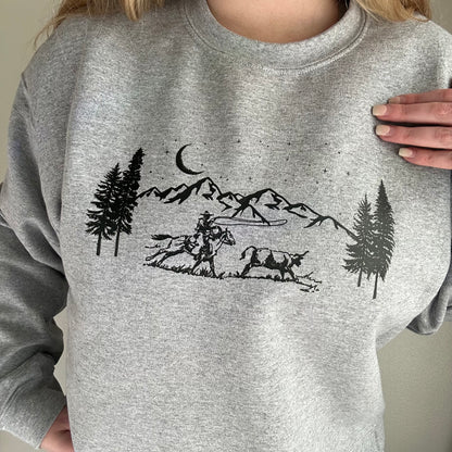 PNW Mountain roping crew | western rodeo crewneck