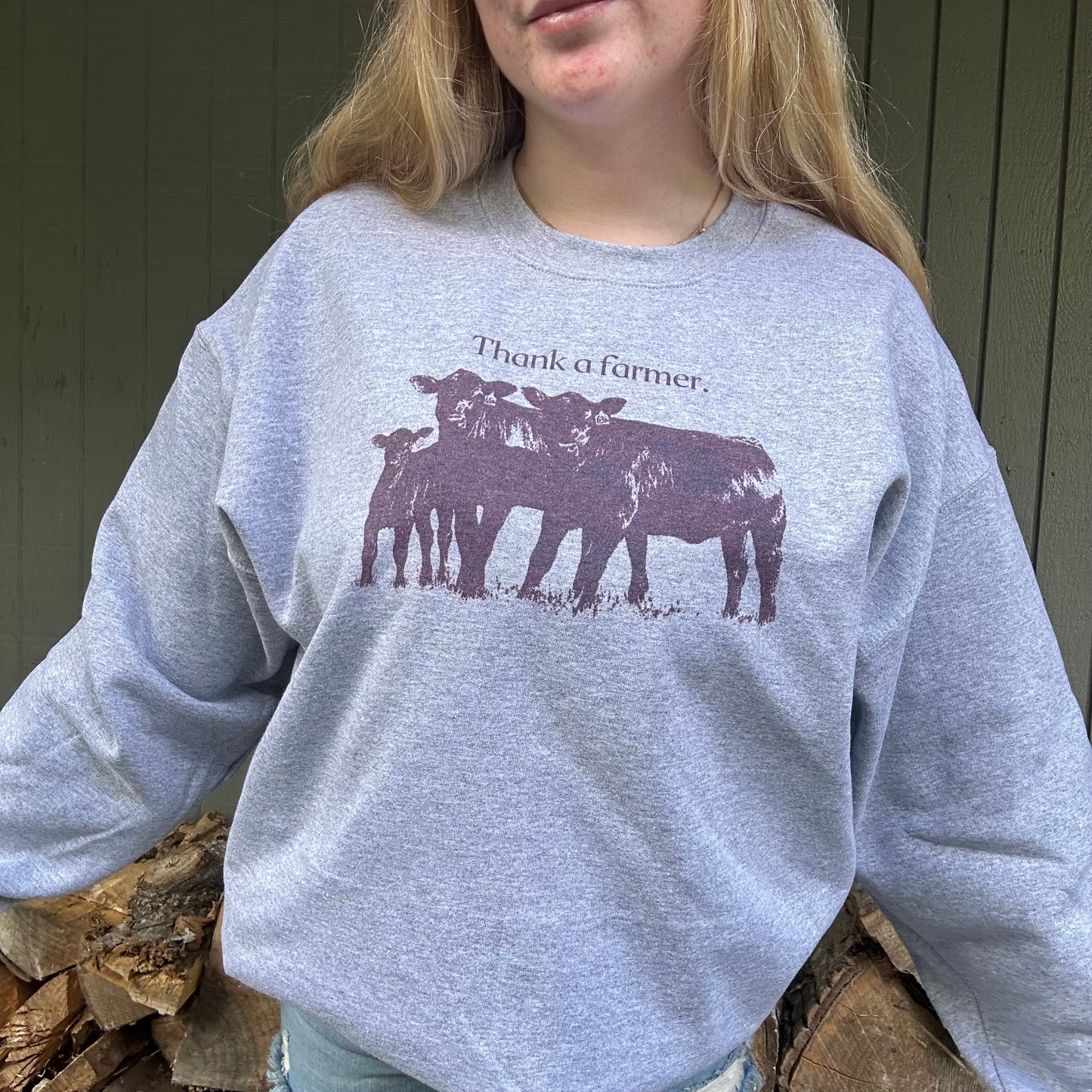 Thank a farmer. Cow crewneck sweatshirt