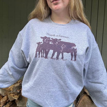 Thank a farmer. Cow crewneck sweatshirt