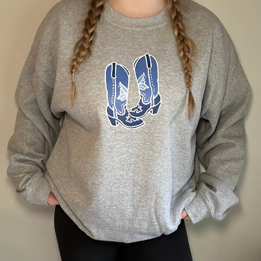 Blue bow boots crewneck | western boots sweatshirt